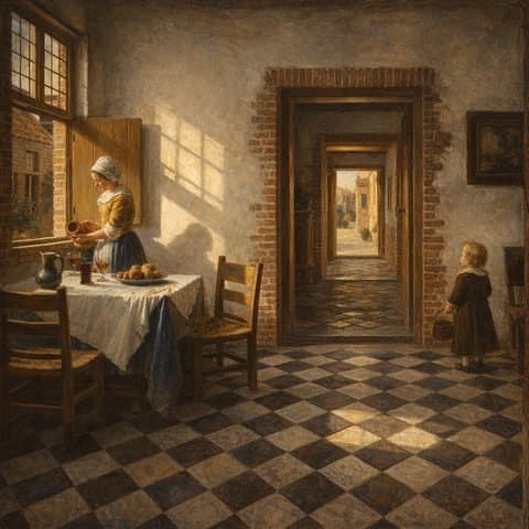 Painted here after Pieter de Hooch, golden render