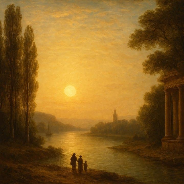 Painted here after Claude Lorrain, golden render