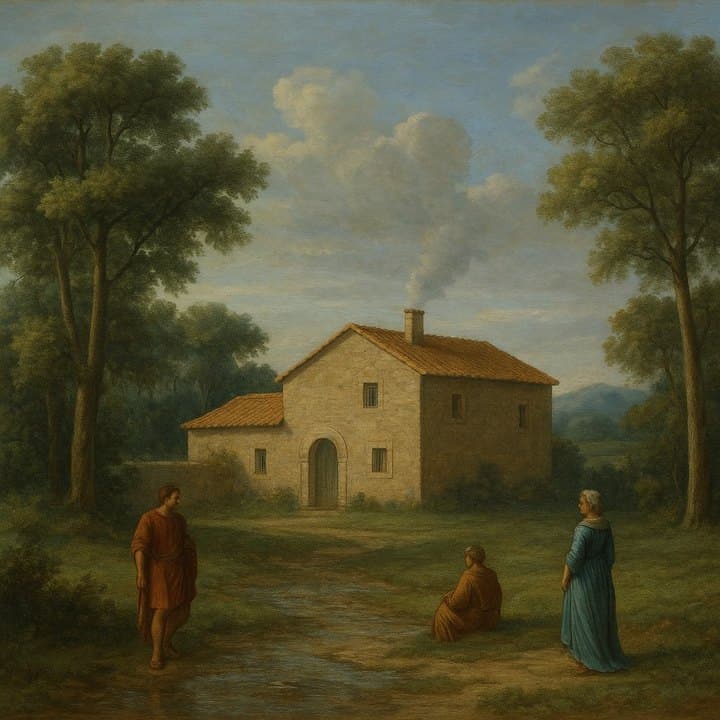 Painted here after Nicolas Poussin, golden render