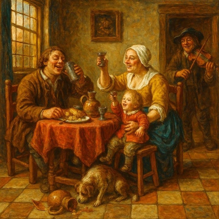 Painted here after Jan Steen, golden render