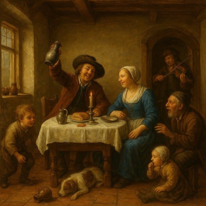 Painted here after Jan Steen, golden render