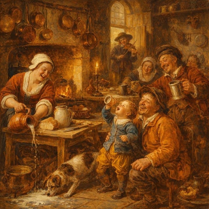 Painted here after Jan Steen, golden render