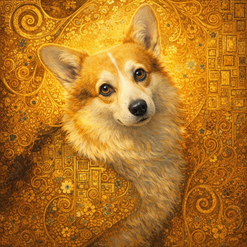 Fine-art portrait in the style of Klimt